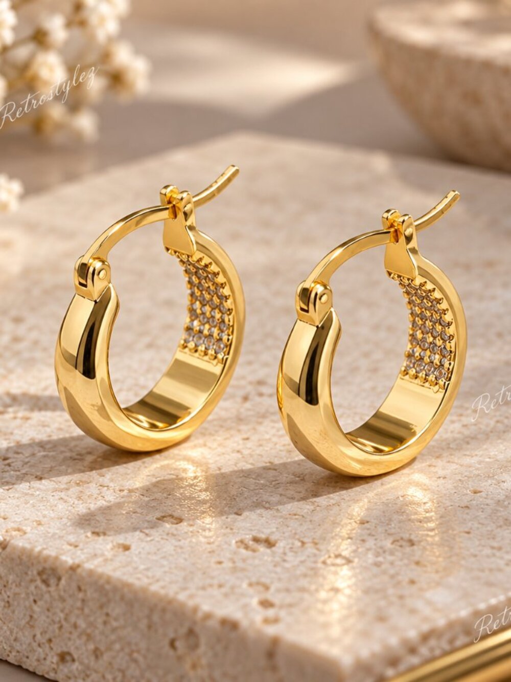 14K Gold Womens Small 2ct Diamond Hoop Earrings Ladies 14 K Silver Jewelry New